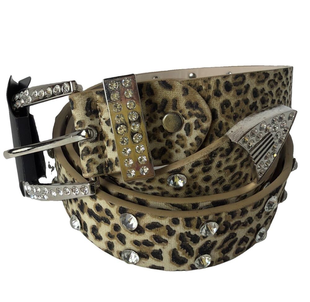 Noir Leopard Print Rhinestone Studded Belt Bling Western Y2K NWT 36-42.5”